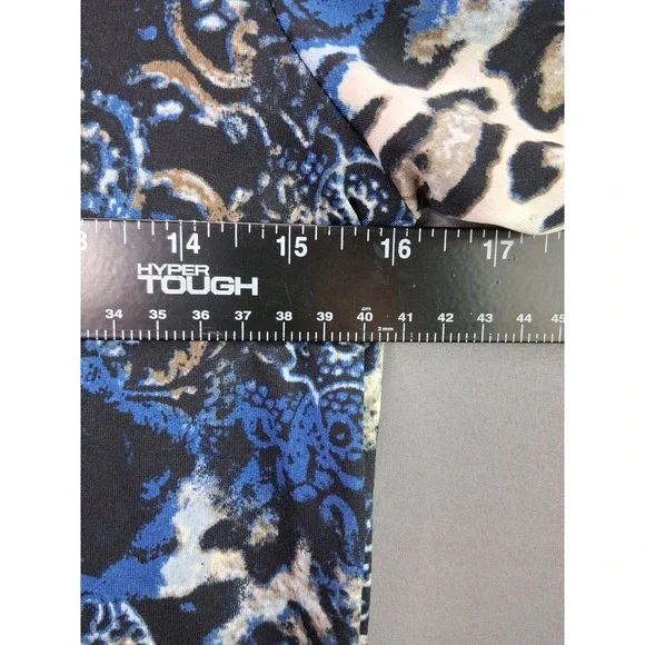 Mandy Evans Tunic Top Womens Medium Blue Animal Print Sharkbite Hem 3/4 Sleeve - Picture 4 of 6